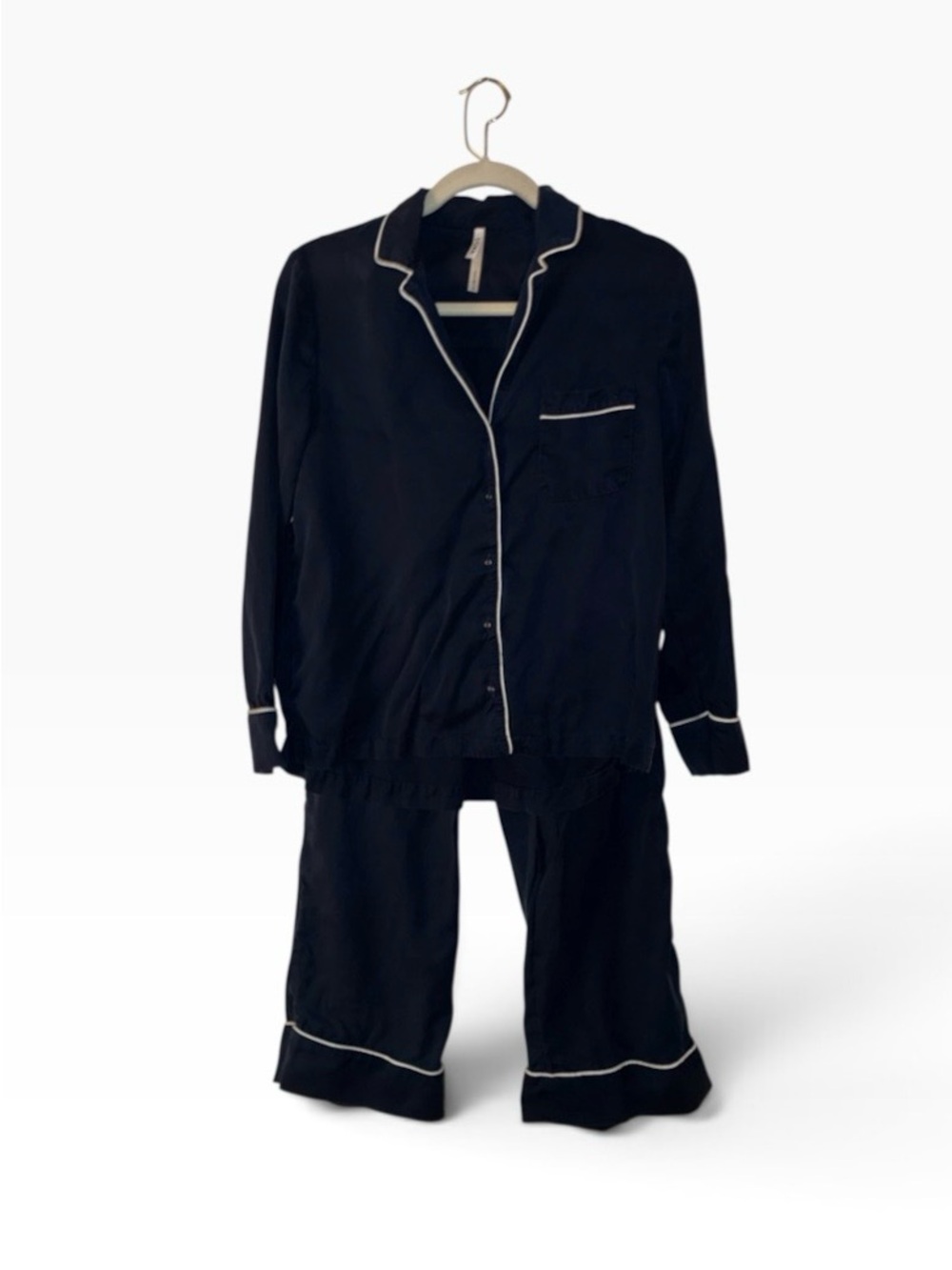 SOMA Woven Long-Sleeve Notch Collar Pajama set Nightfall Navy color Sz S